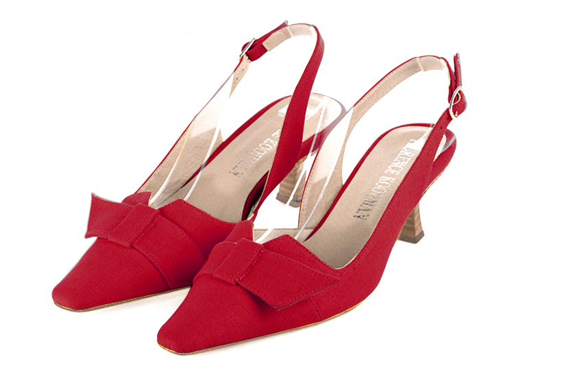 French elegance and refinement for these cardinal red dress slingback shoes, with a knot, 
                available in many subtle leather and colour combinations. The pretty French spirit of this beautiful pump will accompany your steps nicely and comfortably.
To be personalized or not, with your materials and colors.  
                Matching clutches for parties, ceremonies and weddings.   
                You can customize these shoes to perfectly match your tastes or needs, and have a unique model.  
                Choice of leathers, colours, knots and heels. 
                Wide range of materials and shades carefully chosen.  
                Rich collection of flat, low, mid and high heels.  
                Small and large shoe sizes - Florence KOOIJMAN